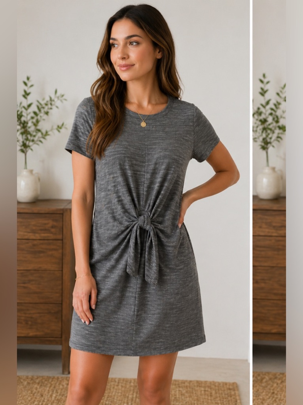 [JUST IN] Talbots Tie Front Dress Gray Striped Mini Dress Size SP Petite